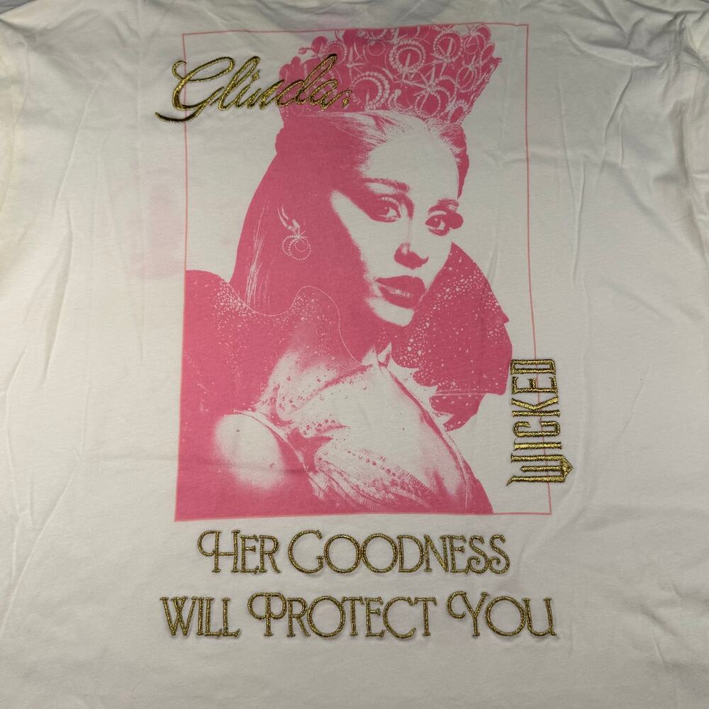 Wicked T-Shirt Women's Small Cream Glinda Short Sleeve Embroidered Cotton NWT